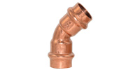 Pressfitting aus Kupfer, Bogen 45° 2 Muffen