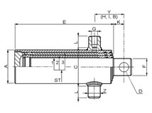 technische Zeichnung Einfachwirkender Teleskopzylinder Aufhängung H