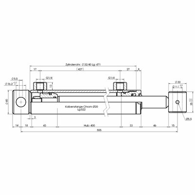 Doppelwirkender Hydraulikzylinder- Technische Zeichnung
