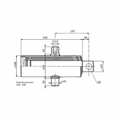 Einfachwirkender Teleskopzylinder, zweistufig, Hub 950mm Zeichnung