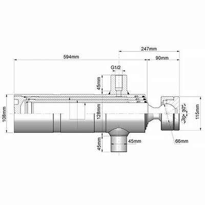 Einfachwirkender Teleskopzylinder mit Kugelgelenk, zweistufig, Hub 950mm