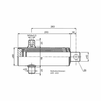 Einfachwirkender Teleskopzylinder, zweistufig, Hub 390mm Zeichnung