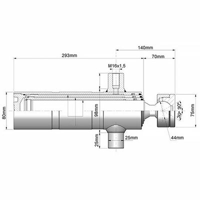 Einfachwirkender Teleskopzylinder mit Kugelgelenk, zweistufig, Hub 390mm