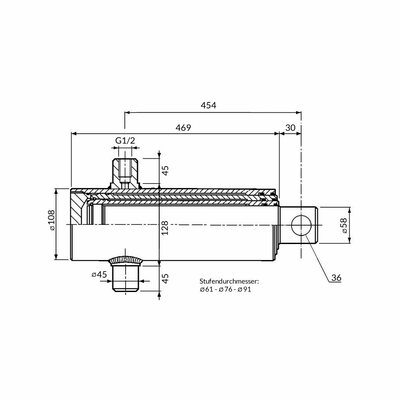 Einfachwirkender Teleskopzylinder, dreistufig, Hub 1060mm Zeichnung