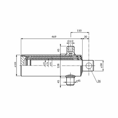 Einfachwirkender Teleskopzylinder, dreistufig, Hub 1060mm Zeichnung