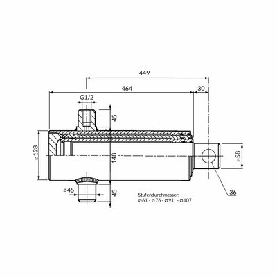 Einfachwirkender Teleskopzylinder, vierstufig, Hub 1380mm Zeichnung