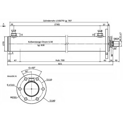 CH-703/700-KF/AG Kopfflanschzylinder doppeltwirkend Zeichnung