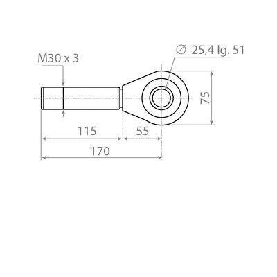 Oberlenker-Kugelgelenk Kat. 2, Au&szlig;engewinde M30 x 3, CH-KF25 Zeichnung