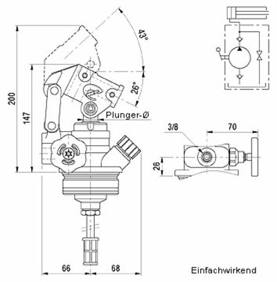 Hydraulikhandpumpe 30ccm/Hub, einfachwirkend mit Doppelhub, Zeichnung