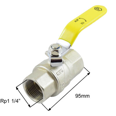 Messing-Kugelhahn f&uuml;r Gas mit DVGW-Zulassung NW32 Rp1 1/4"