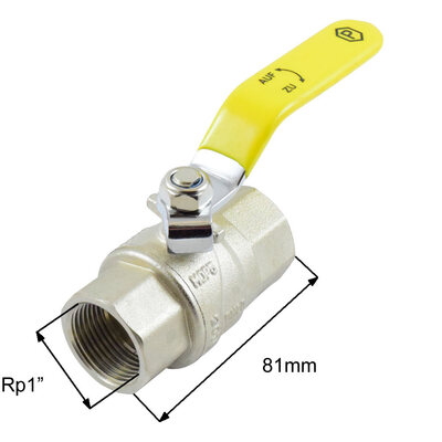 Messing-Kugelhahn f&uuml;r Gas mit DVGW-Zulassung NW25 Rp1"