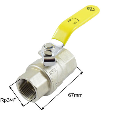 Messing-Kugelhahn f&uuml;r Gas mit DVGW-Zulassung NW20 Rp3/4"