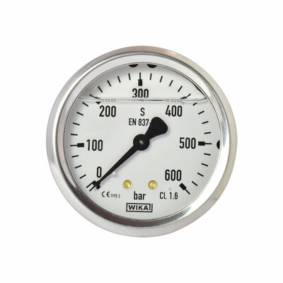 Glyzerinmanometer &Oslash; 63 mm, 0...600bar mit Befestigungsb&uuml;gel
