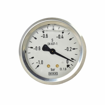 Glyzerinmanometer &Oslash; 63 mm, -1...0bar (Vakuum) mit Befestigungsb&uuml;gel