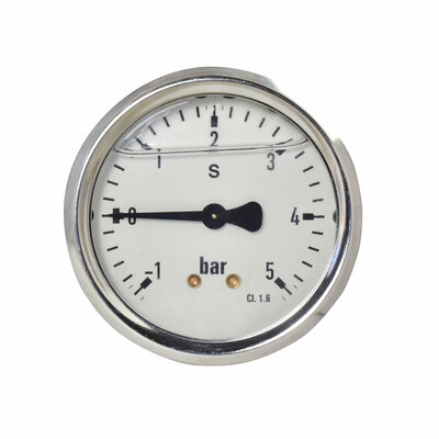 Glyzerinmanometer &Oslash; 63 mm, -1...+5bar (Vakuum + &Uuml;berdruck) mit Befestigungsb&uuml;gel