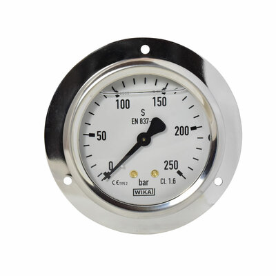 Glyzerinmanometer &Oslash; 63 mm, 0...250bar mit Befestigungsrand