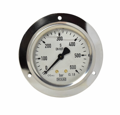 Glyzerinmanometer &Oslash; 63 mm, 0...600bar mit Befestigungsrand