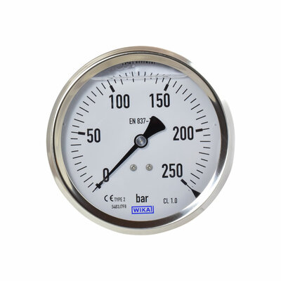Glyzerinmanometer &Oslash; 100mm, 0...250bar mit Befestigungsb&uuml;gel